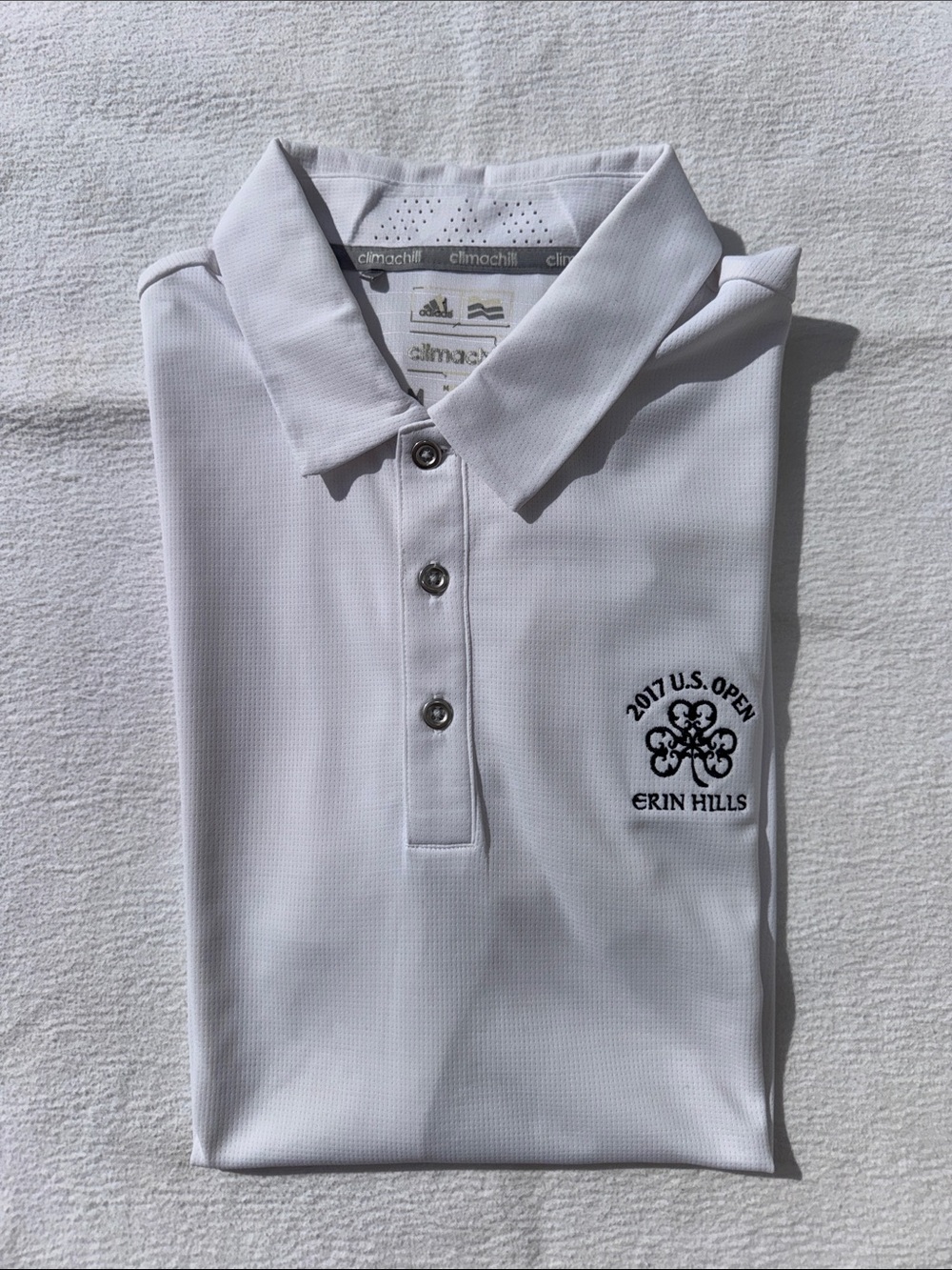 Erin Hills adidas White Men’s Polo with Embroidered Golf M